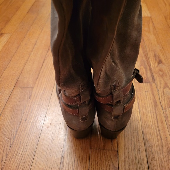 FRYE Oiled Fatigue Suede Leather Buckle Strap Tall Boots 10B JANE Boho Western - Picture 5 of 10